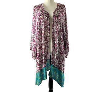 Billabong Kimono Duster Womens M / L Boho Floral Open Front Lagenlook‎ Oversized